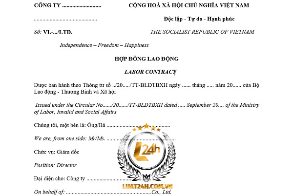 Mẫu hợp đồng lao động song ngữ Anh - Việt